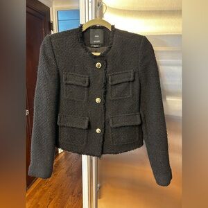 Mango Black Textured Lady Jacket with Gold Buttons